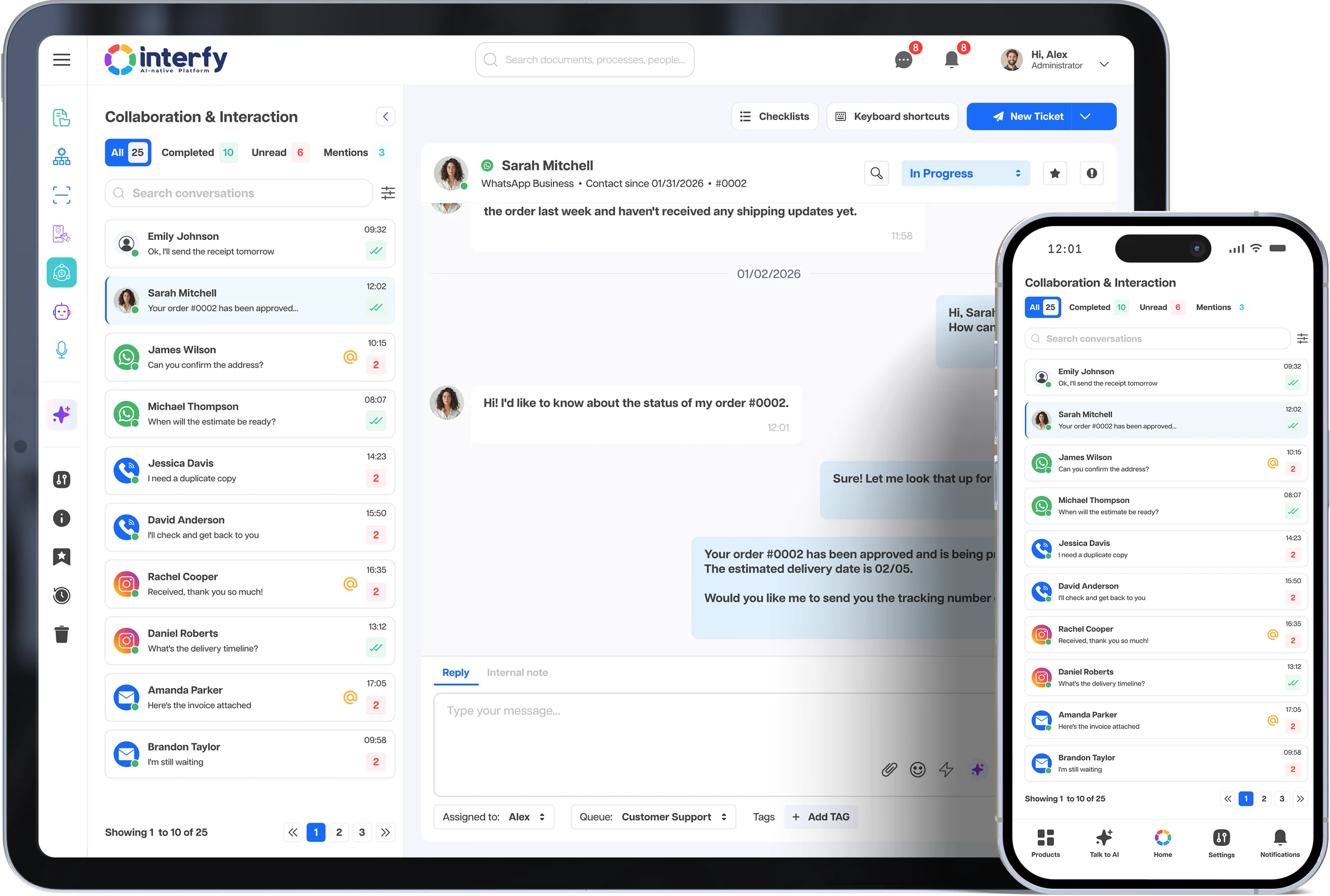 Interfy Connect auf Laptop und Smartphone, mit der Kommunikationszentrale