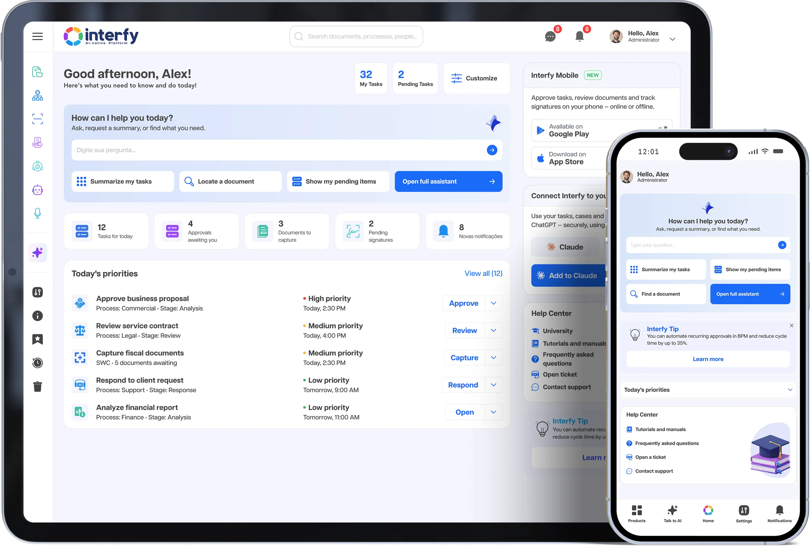 Interfy Agents shown on laptop and smartphone, showcasing AI agents in action