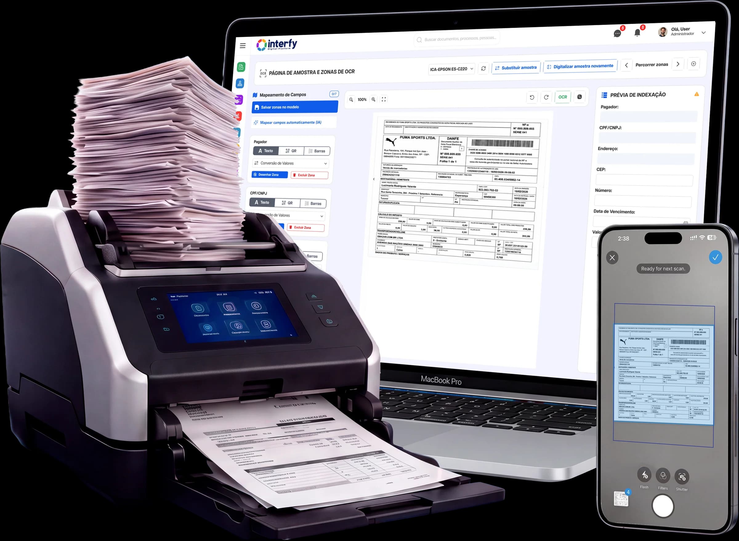 Captura de documentos por scanner e mobile com reconhecimento de dados via IA
